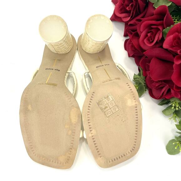 Dolce Vita Noles Chunky Heel Sandal Size 7.5 Ivory Leather Two-Strap Slip-On - Picture 7 of 16